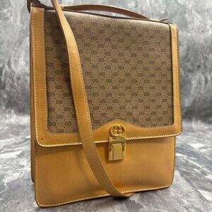 Gucci GG Shoulder Bag 2-Way Brown Logo Leather